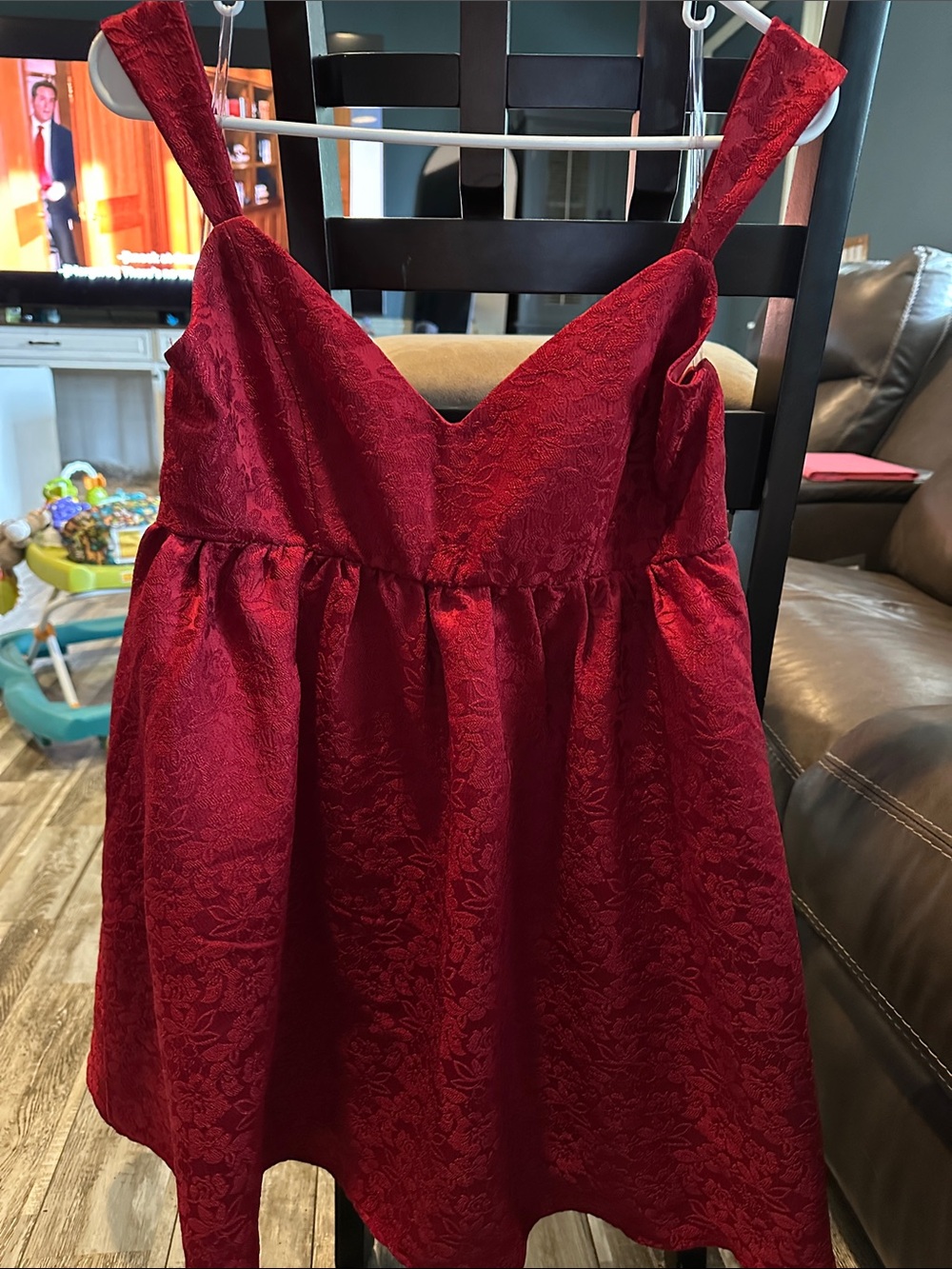 Altar'd State Deep Red Floral Jacquard Strappy Mini Dress